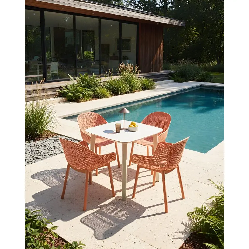 TIGGIANO - Tuinstoel set van 4 - Koraalrood - Kunststof