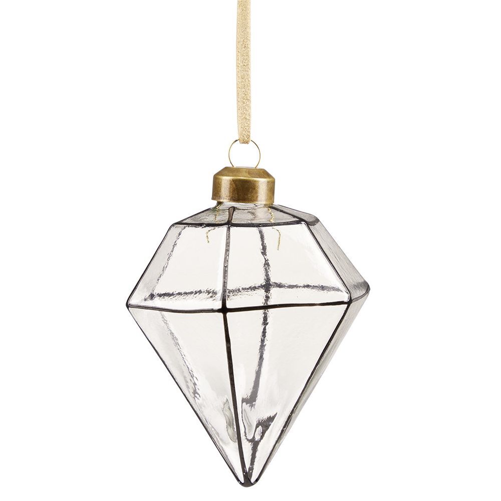 Boule de No&euml;l en verre design origami transparent et noir Ø8cm