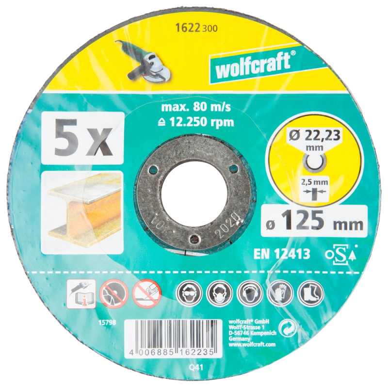 Disque à tronçonner le métal Ø 125 x 2,5 mm 5 pièces WOLFCRAFT
