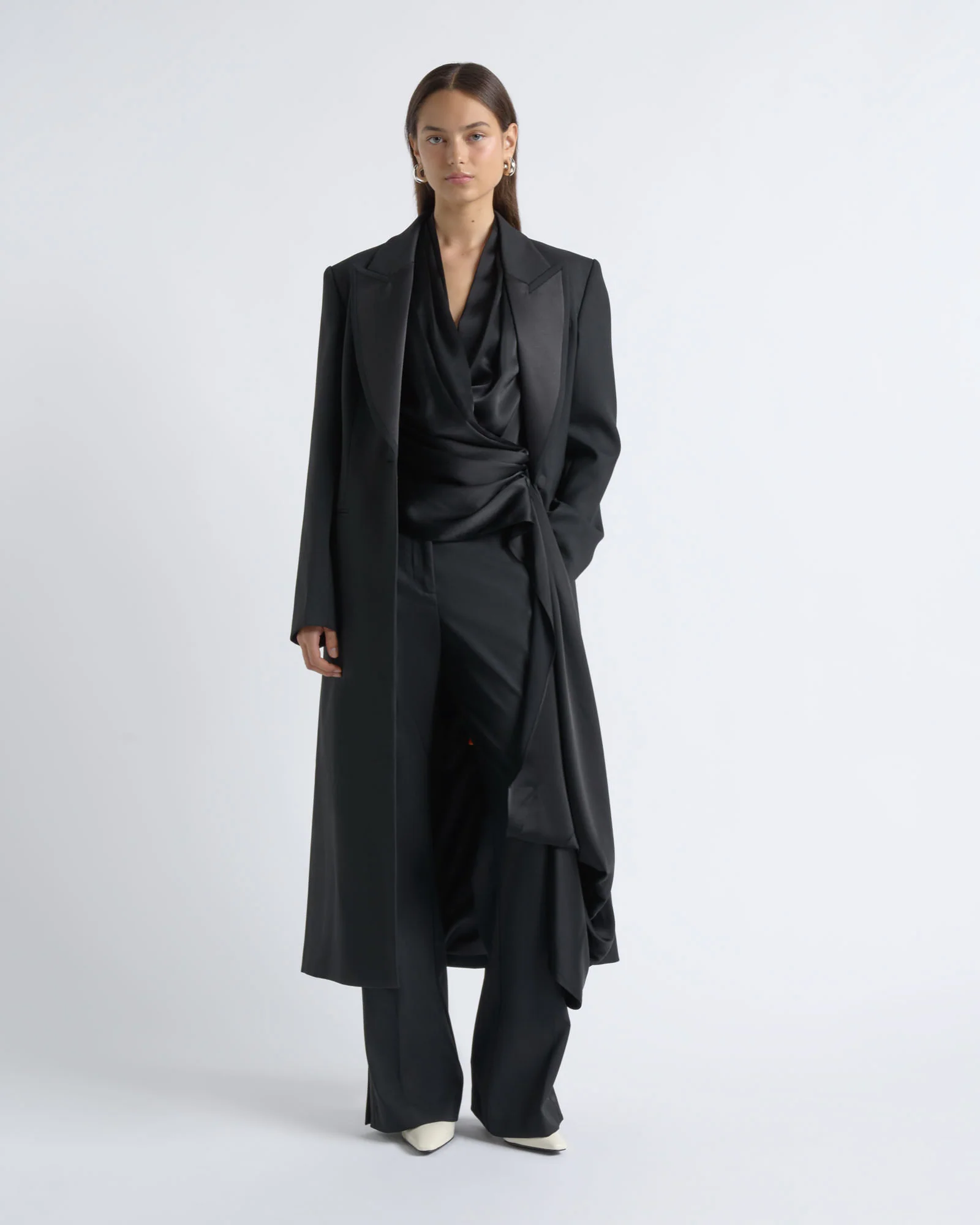 Single Breasted Satin Lapel Coat