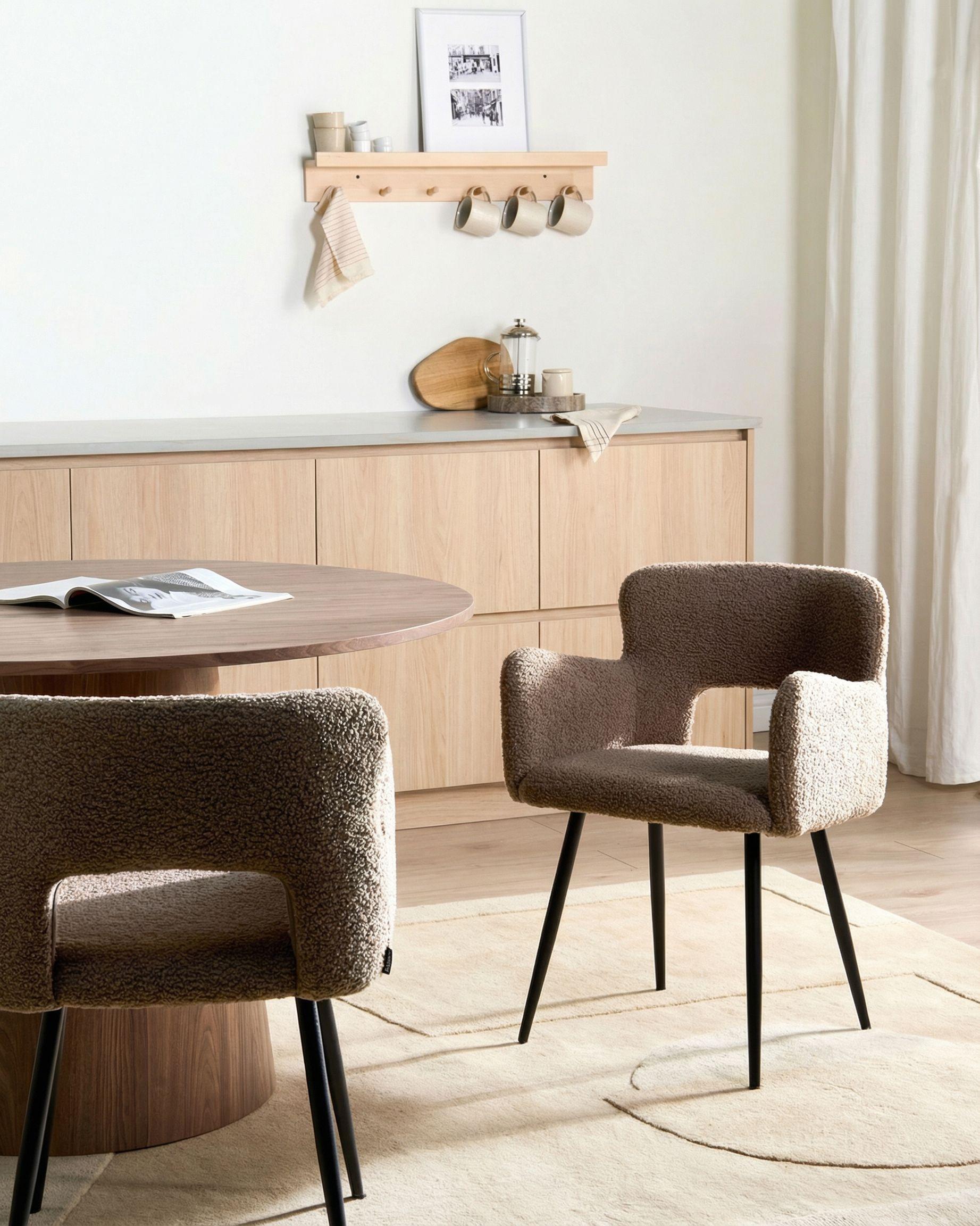 Set of 2 Dining Chairs SANILAC Boucle Brown