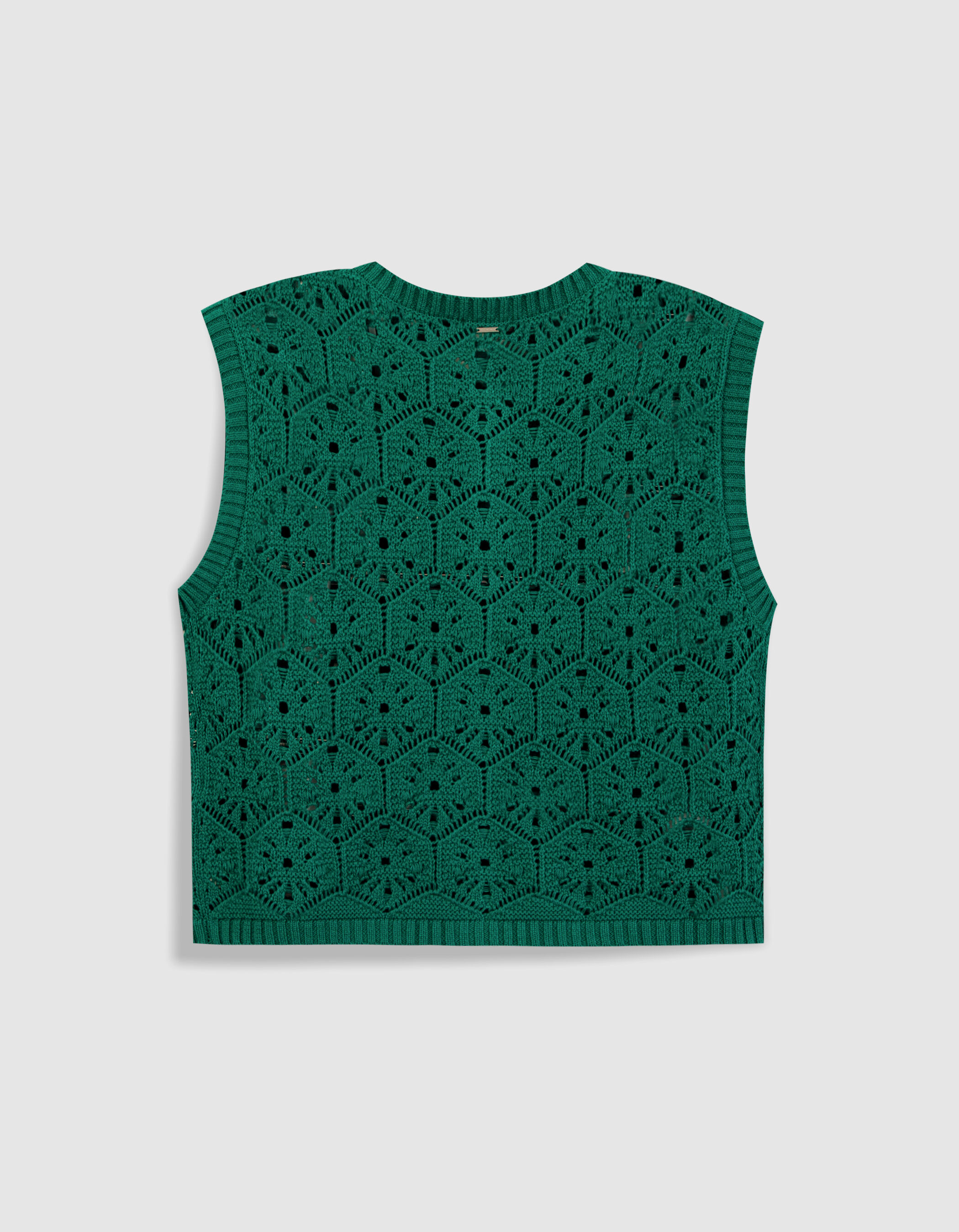 Cardigan sans manches vert tricot ajouré Femme
