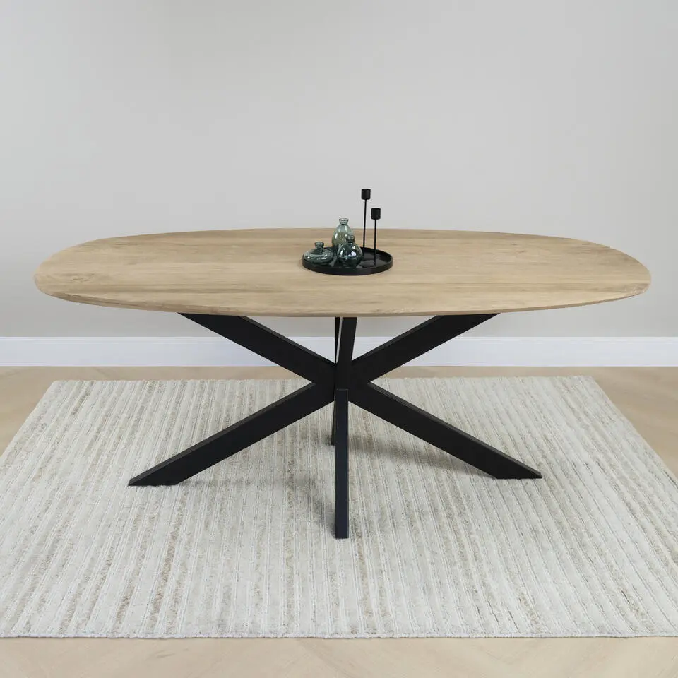 QUVIO Eettafel Sofia�?Deens ovaal �?180x90 cm �?Kruispoot �?Naturel V2