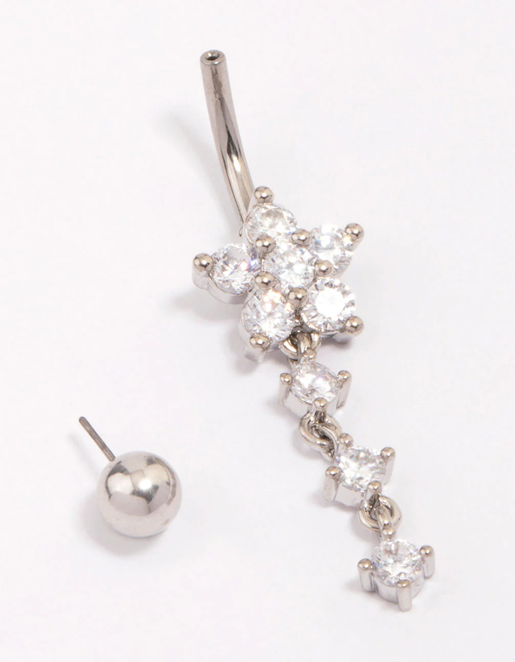 Titanium Cubic Zirconia Flower Triple Threadless Belly Bar
