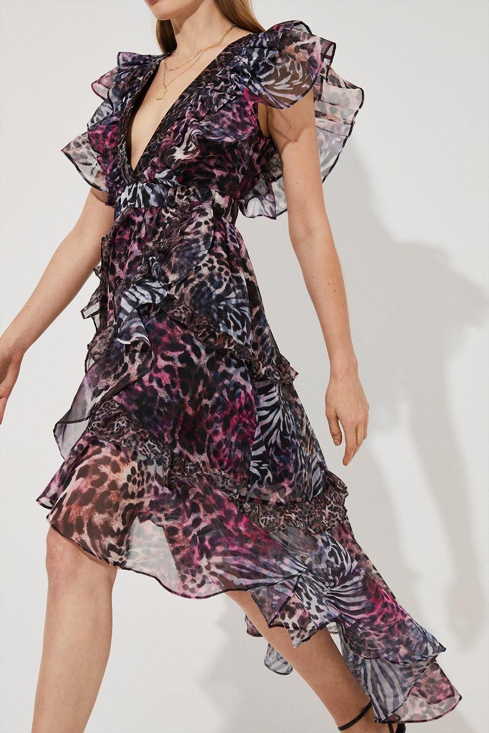 Coast Ruffle Shoulder Animal High Low Dress