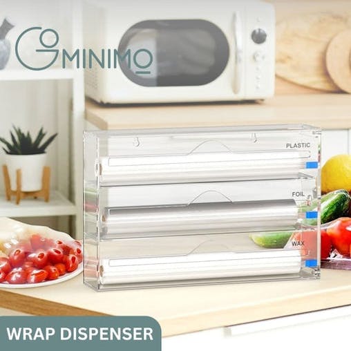 NNEWDS 3 in 1 Acrylic Wrap Dispenser with Cutter and Labels (Clear) GO-WD-103-SYD