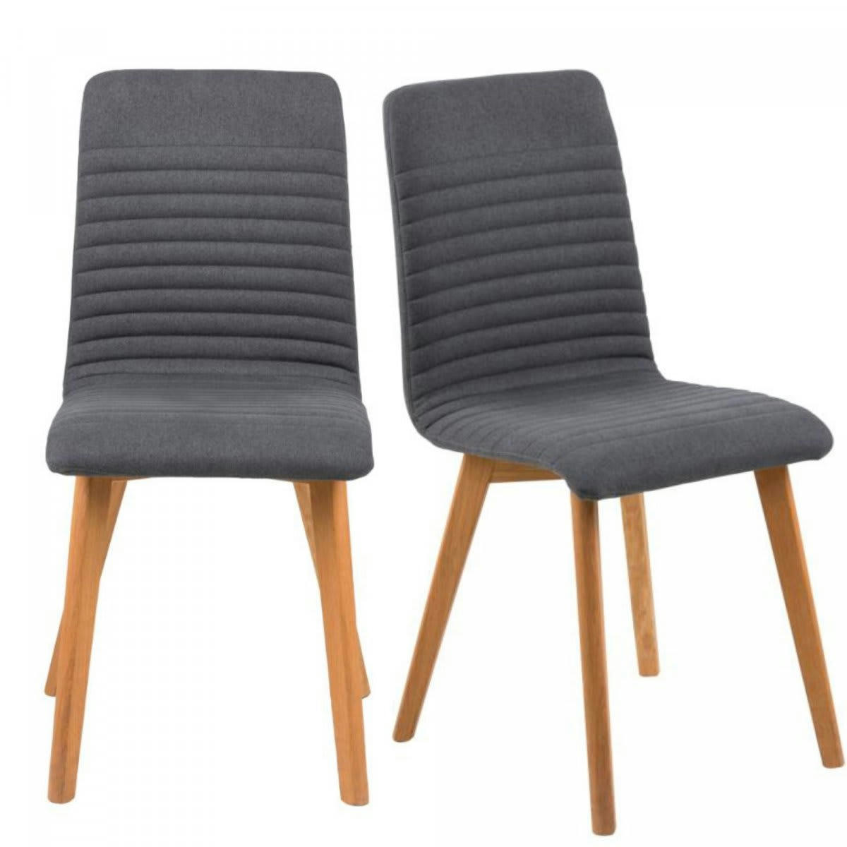AROX - Lot de 2 chaises de salle à manger en tissu pieds bois gris anthracite