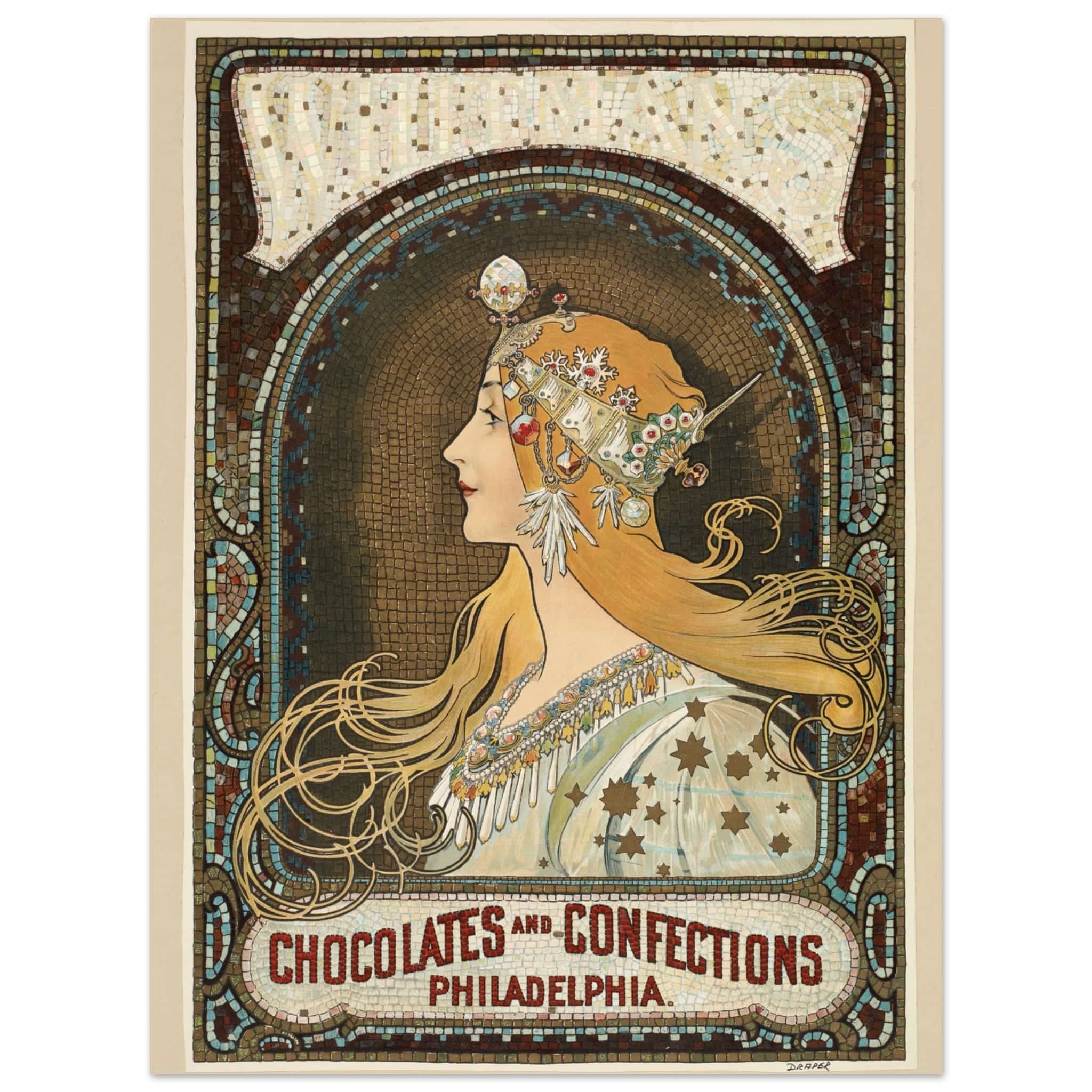 Artfulprints Poster Alphonse Mucha - Chocolates and confections Philadelphia  - 30x40 cm - Bruin