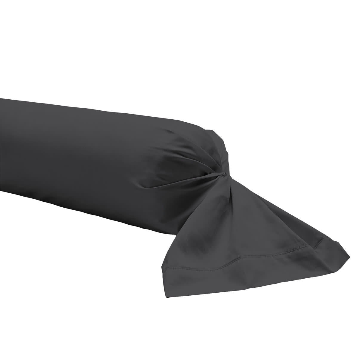 TEOPHILE - Taie de traversin en satin de coton noir 43x230