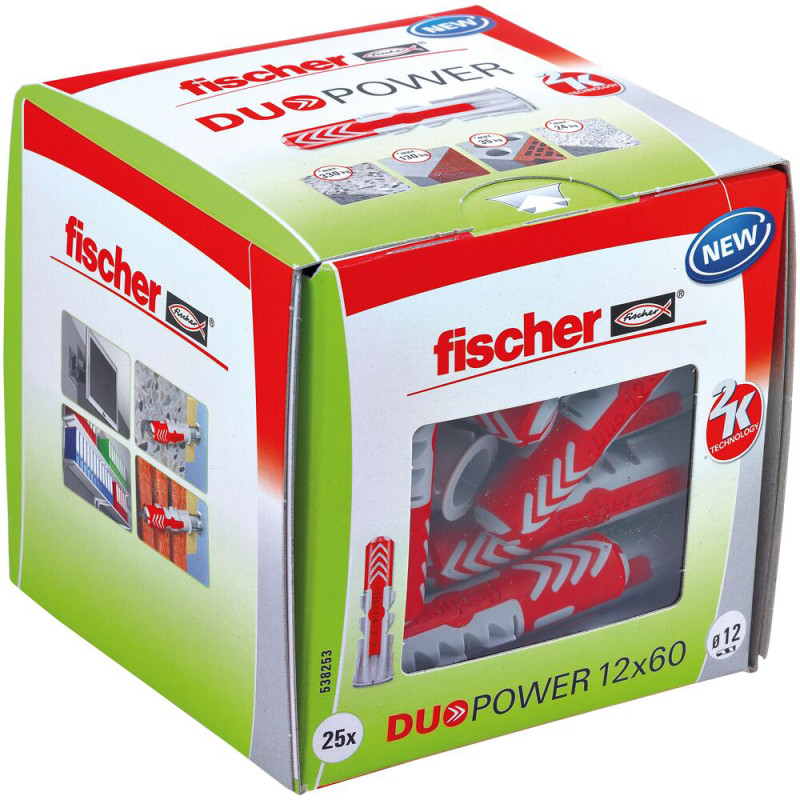 Cheville DuoPower en nylon avec collerette Ø 12 x 60 mm 25 pièces