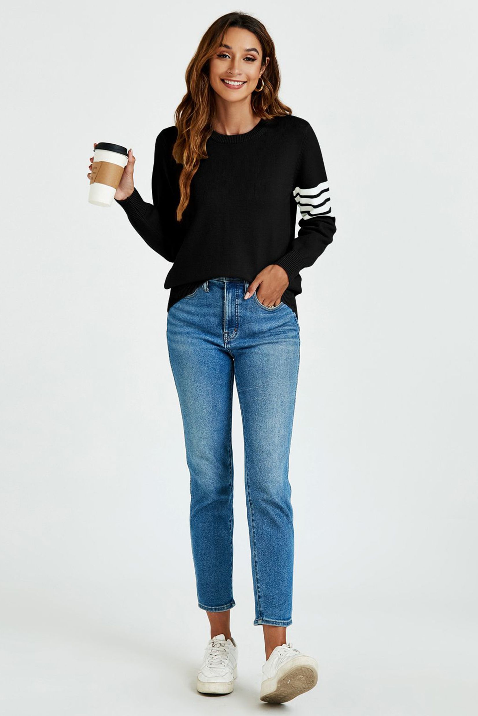 FS Collection Stripe Pattern Jumper Top In Black