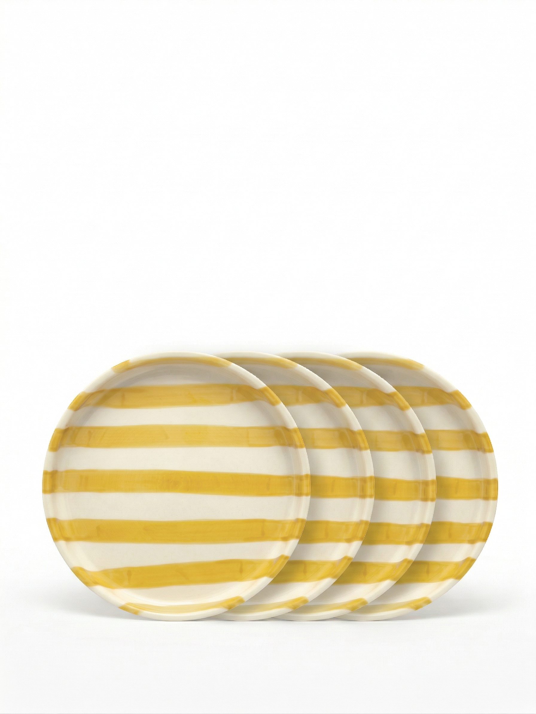 vtwonen - Gebaksbord - Strepen - Geel - Keramiek - 13cm - Set van 4