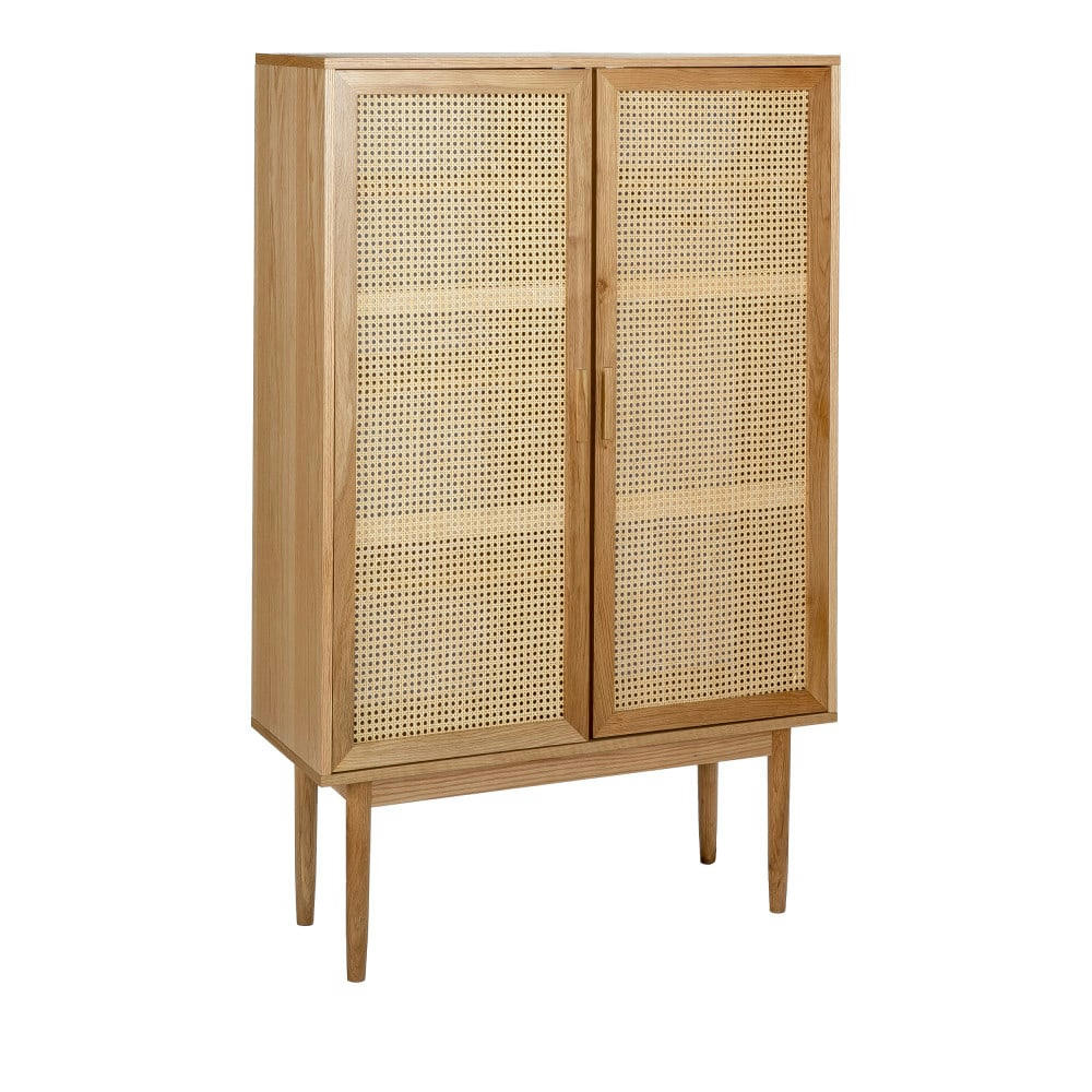 HOGARN - Armoire 2 portes en bois et cannage bois clair
