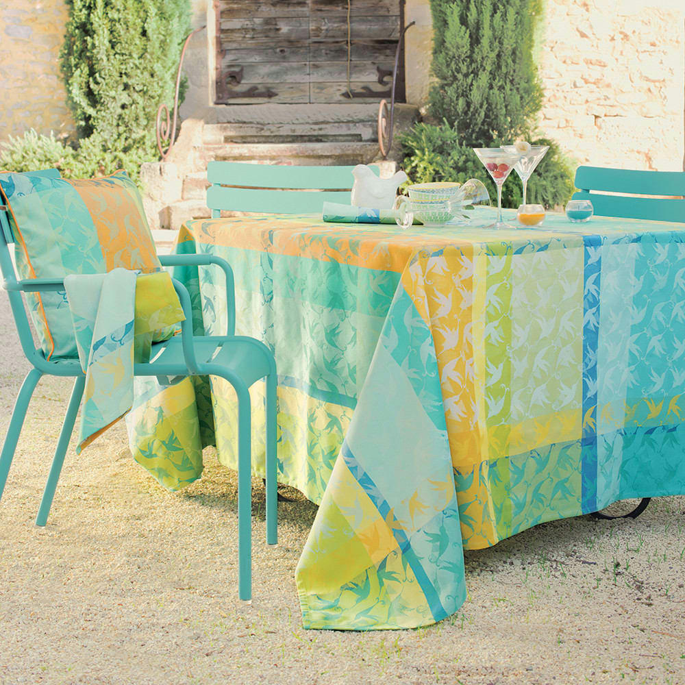 MILLE COLIBRIS MALDIVES - Nappe carrée  pur coton vert 115x115 cm