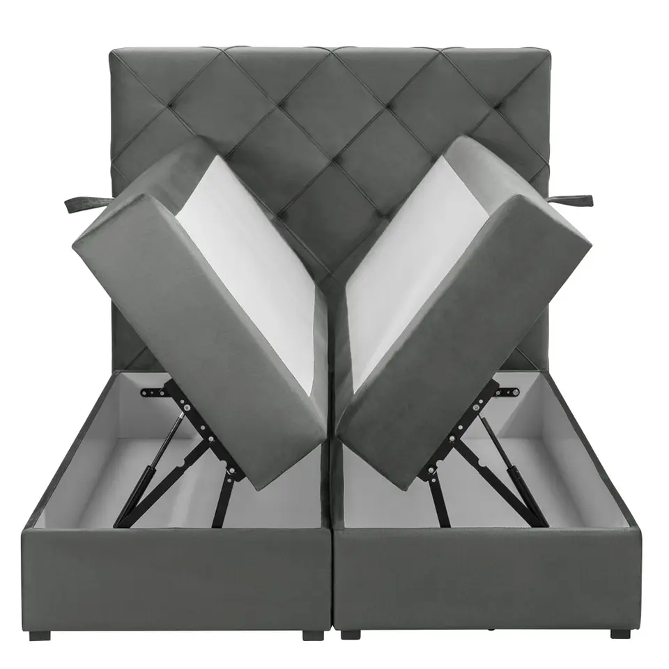 Boxspring met opbergruimte Liv geruit - grijs - 120x200 cm