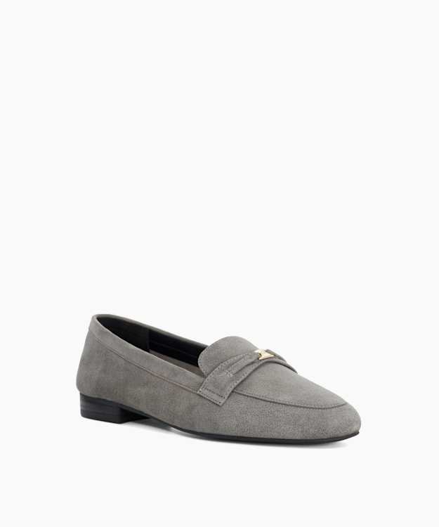 Glight Grey - Suede Logo-Plaque Loafers