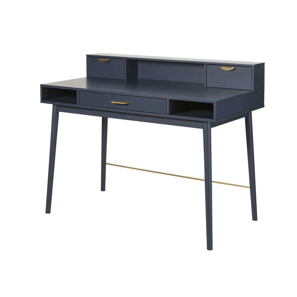 Penelope - Bureau vintage 3 tiroirs bleu foncé