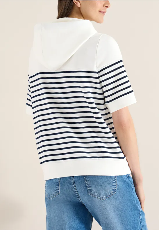 Kurzarm Sweatshirt mit Kapuze und Streifen