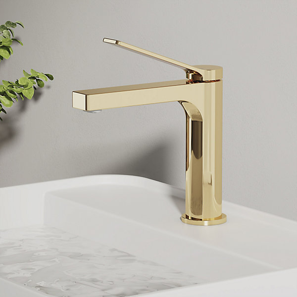 EMKE Robinet Salle de Bain Or Champagne, 195x173x46 mm, Cartouche Céramique, Cuivre, Mitigeur de lavabo, Connexion 90 mm