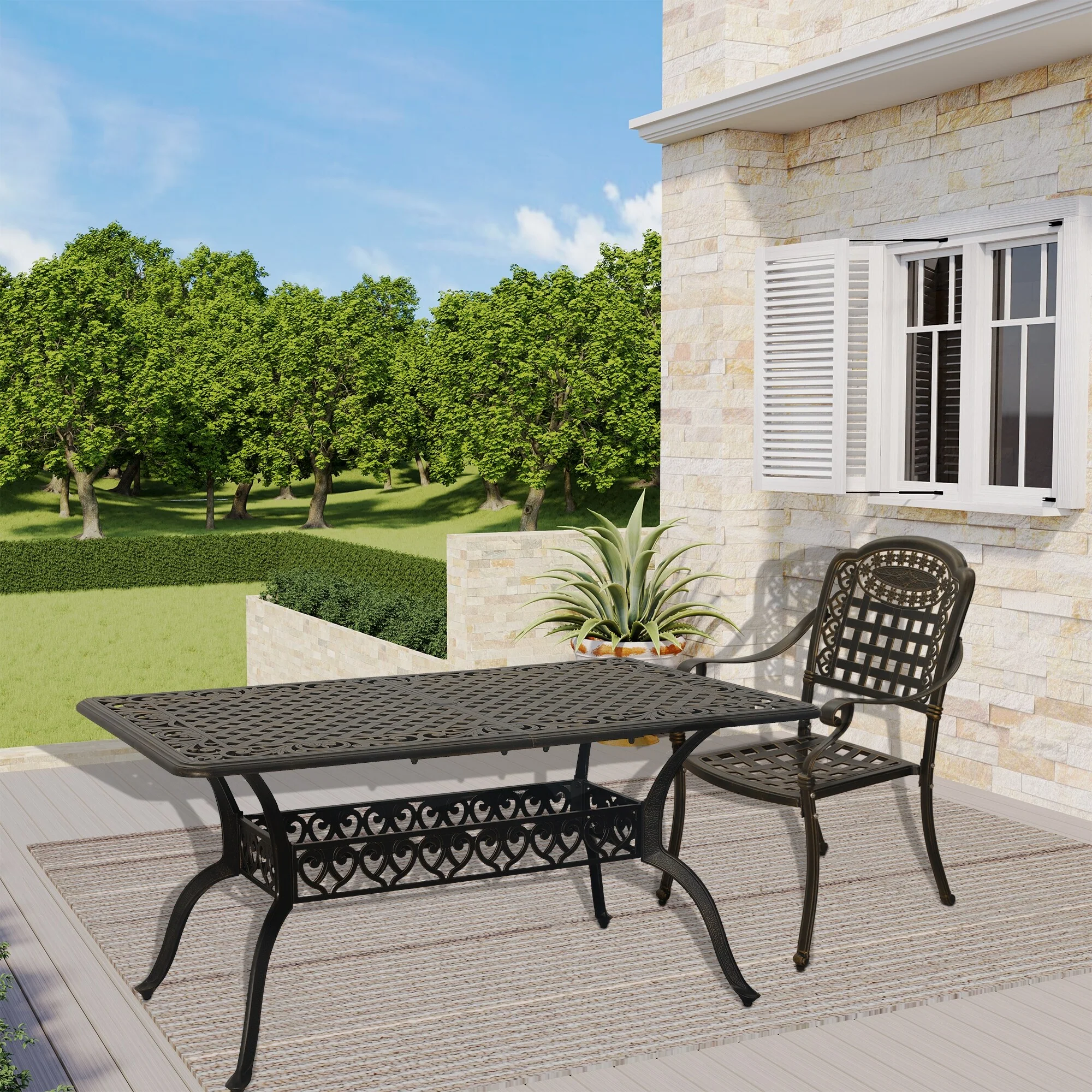 Clihome 59x35 Cast Aluminum Patio Rectangular Dining Table