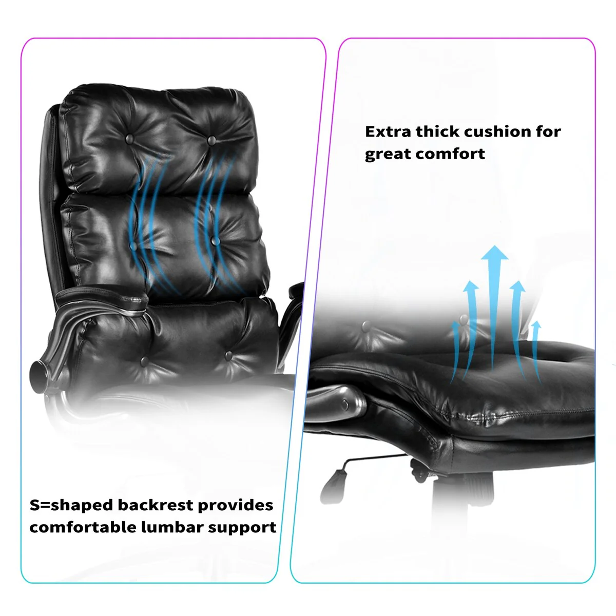 Home Office Chair, Lift High Back Recliner with Reversible Armrests Metal Base Swivel Chair Leather Upholstered Seat