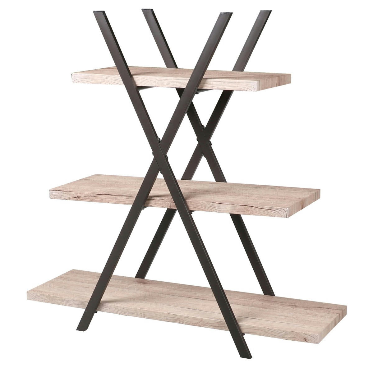 DOCK - Étagère originale en bois MDF et métal noir pyramide 3 étages