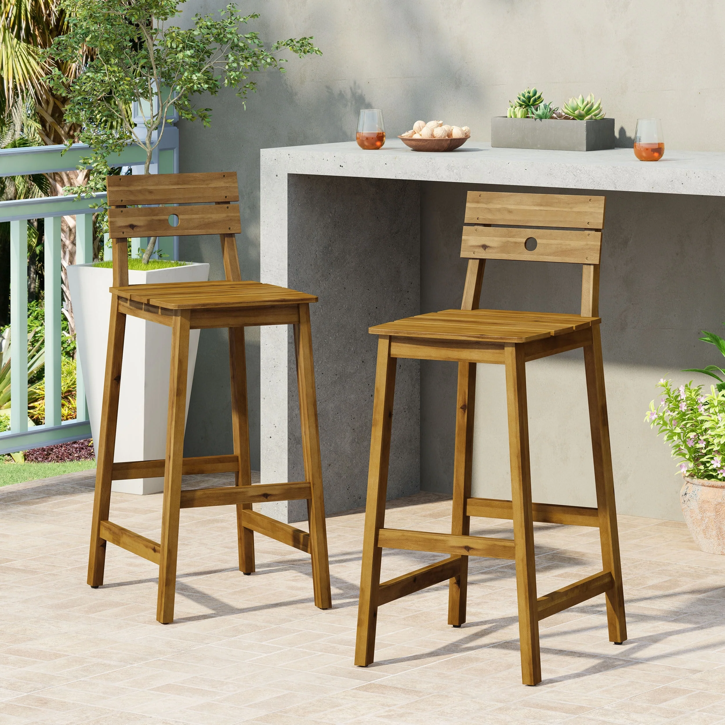 Ashlyn Outdoor Acacia Wood Stool (Set of 2) by Christopher Knight Home - 17.00 L x 20.25 W x 40.50 H