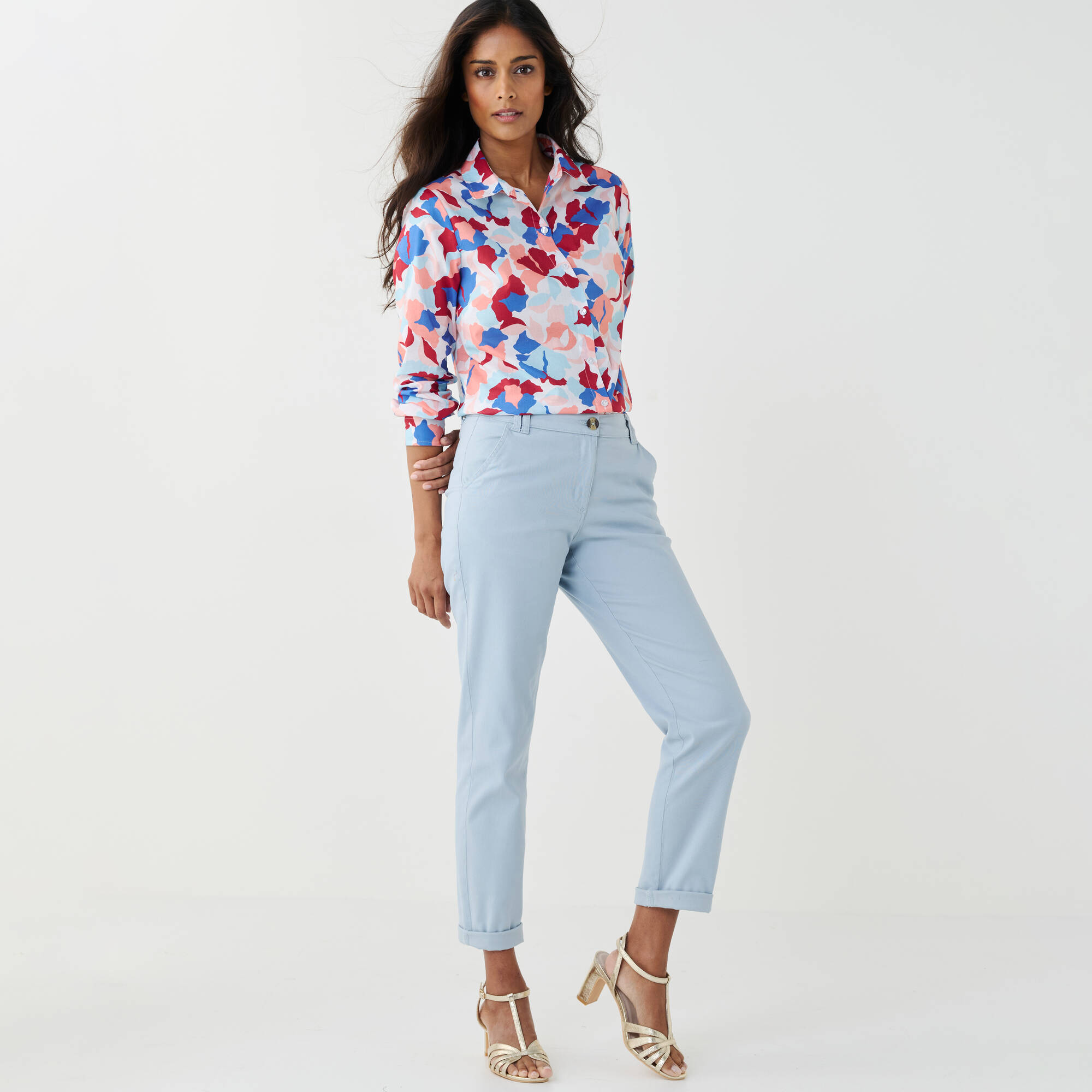 Chemisier imprimé floral, voile de coton