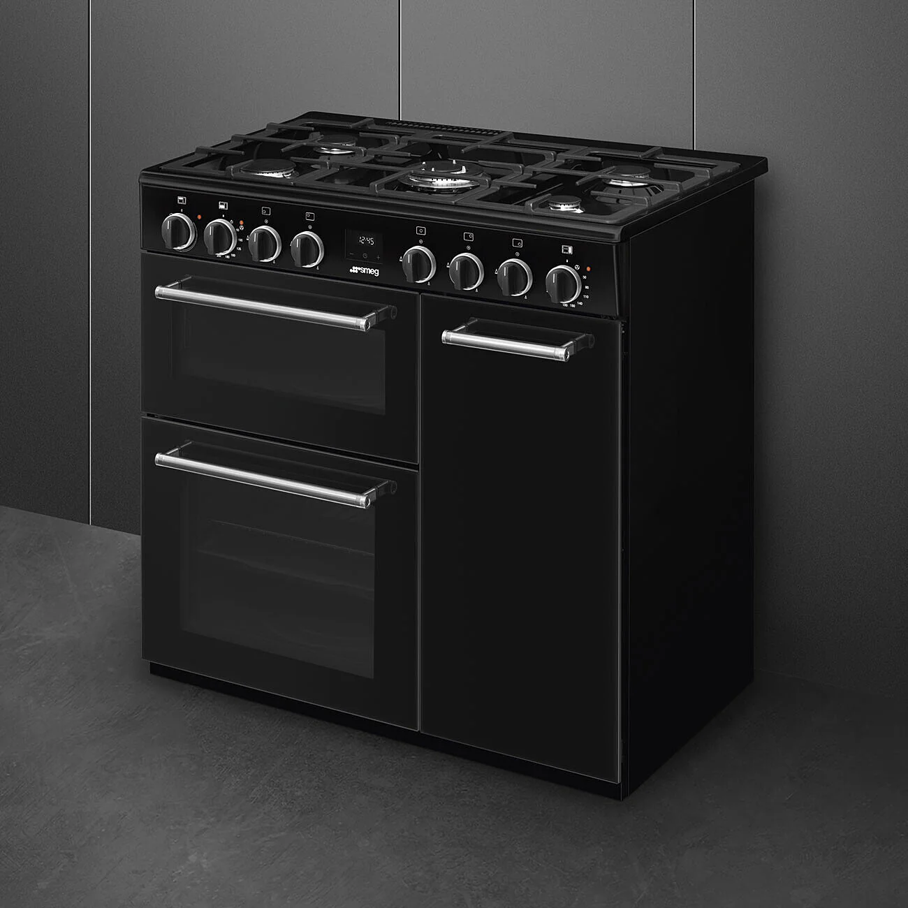 90cm Black Three Cavity Dual Fuel Cooker with Master Controls