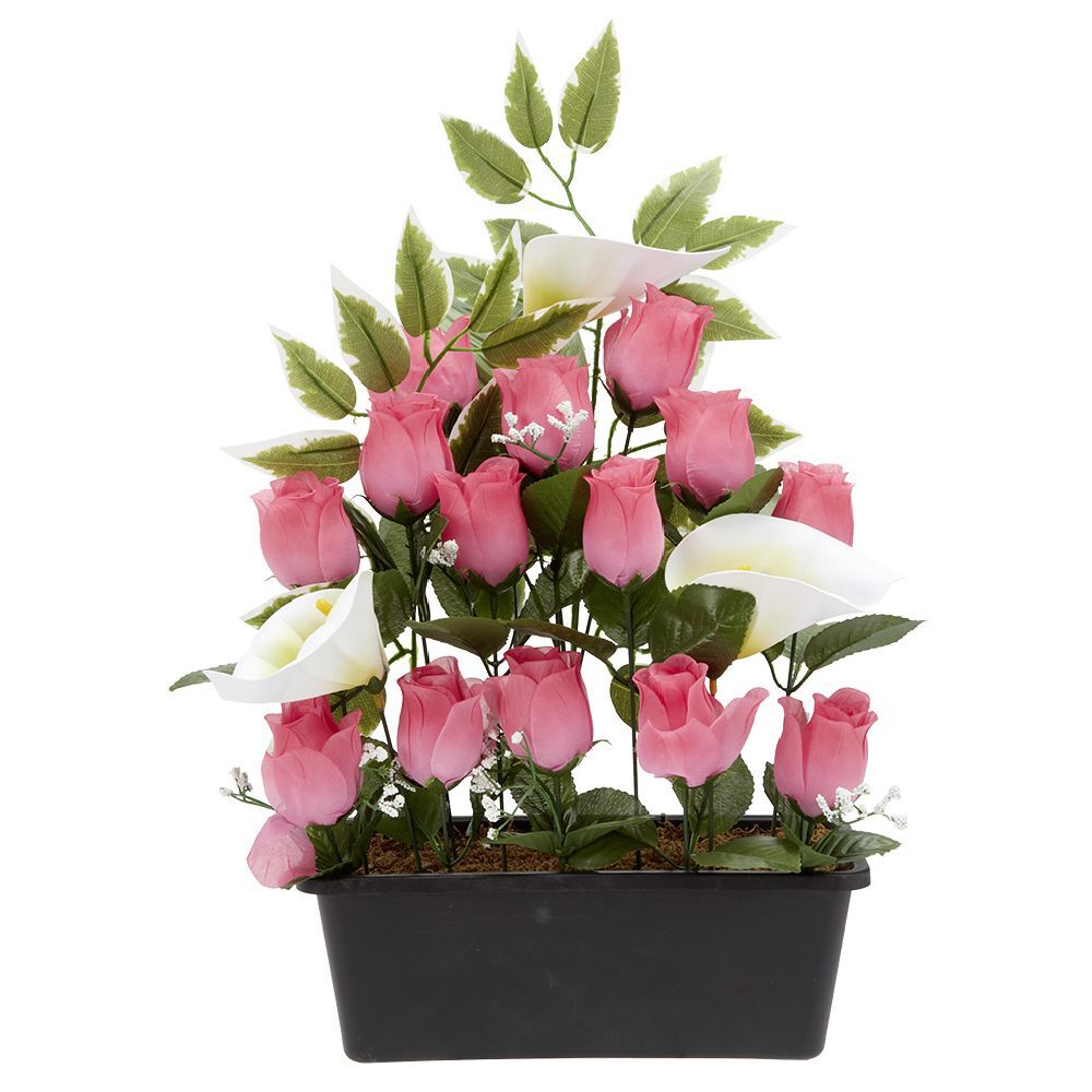 Jardinière rose/arum 20 têtes blanc et rose