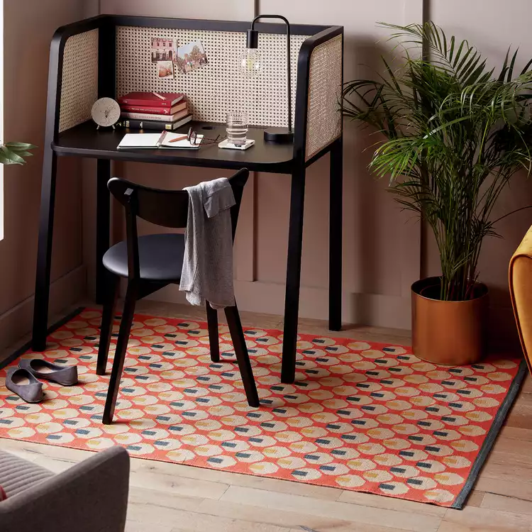 Habitat Octo Geometric Orange Cotton Flatweave Rug-120x180cm