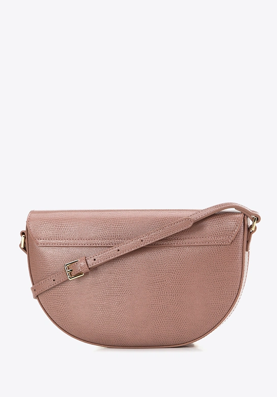 Damska saddle bag ze skóry o fakturze lizard różowa