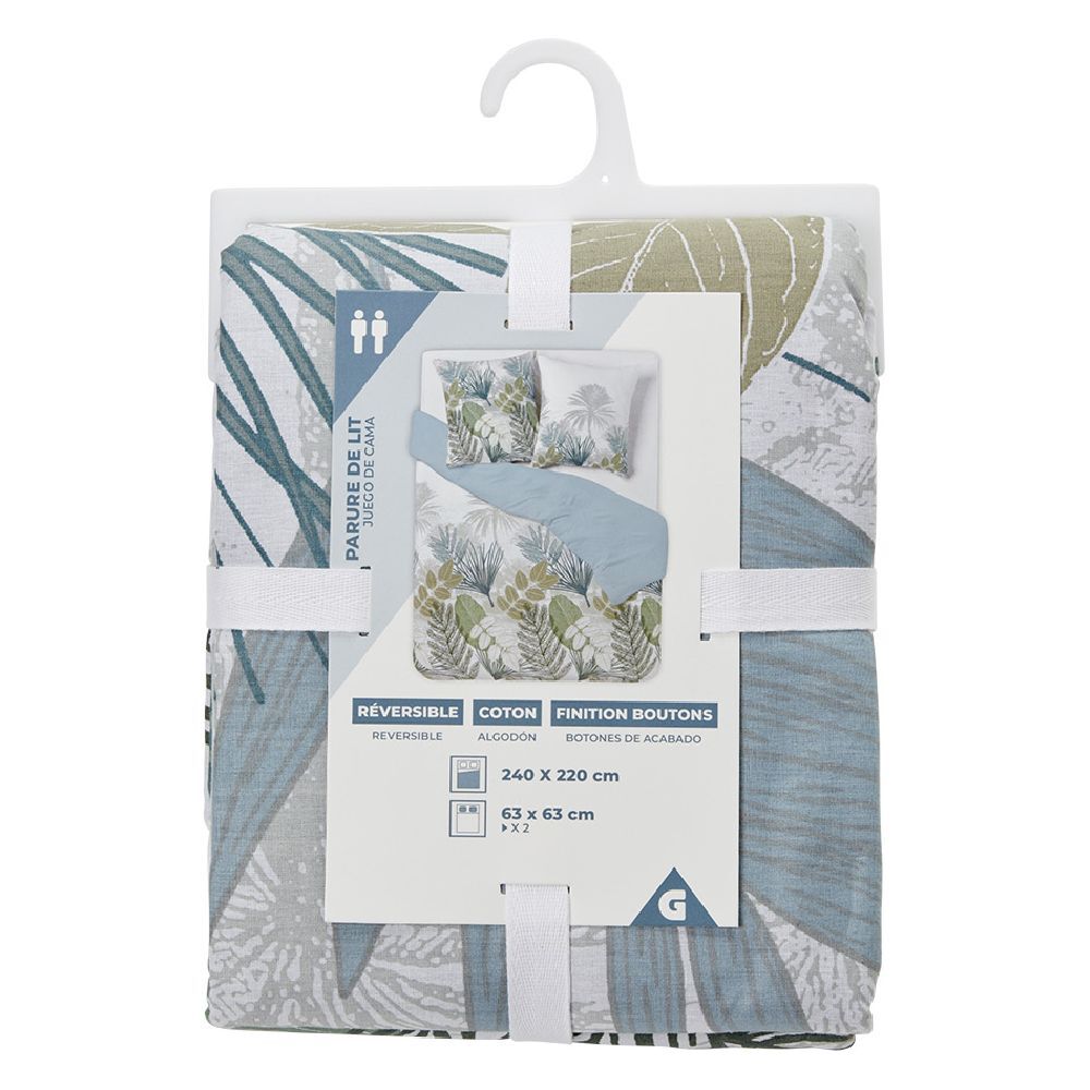 Parure de lit blanche écru L240X220 cm et 2 taies d'oreiller