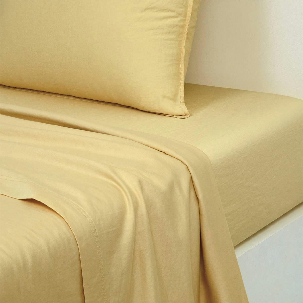PALERME - Drap plat en satin de coton lavé jaune 240 x 300 cm