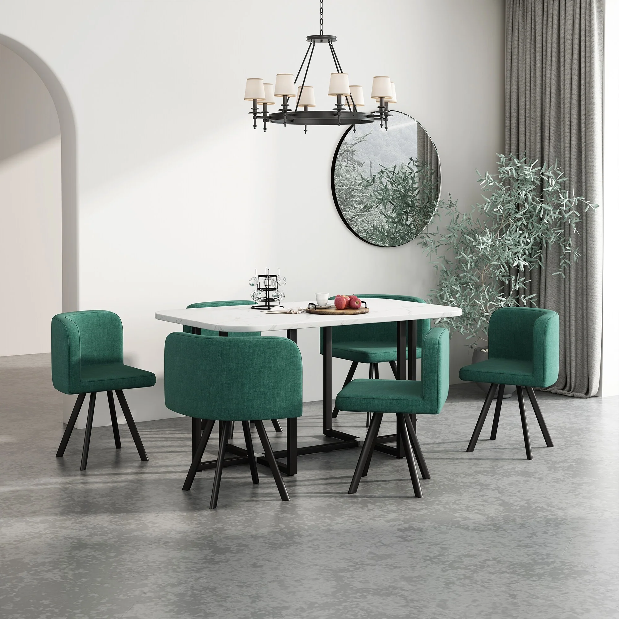 Modern 7 Pieces Dining Table Set, Rectangle Dining Table with 6 Chairs