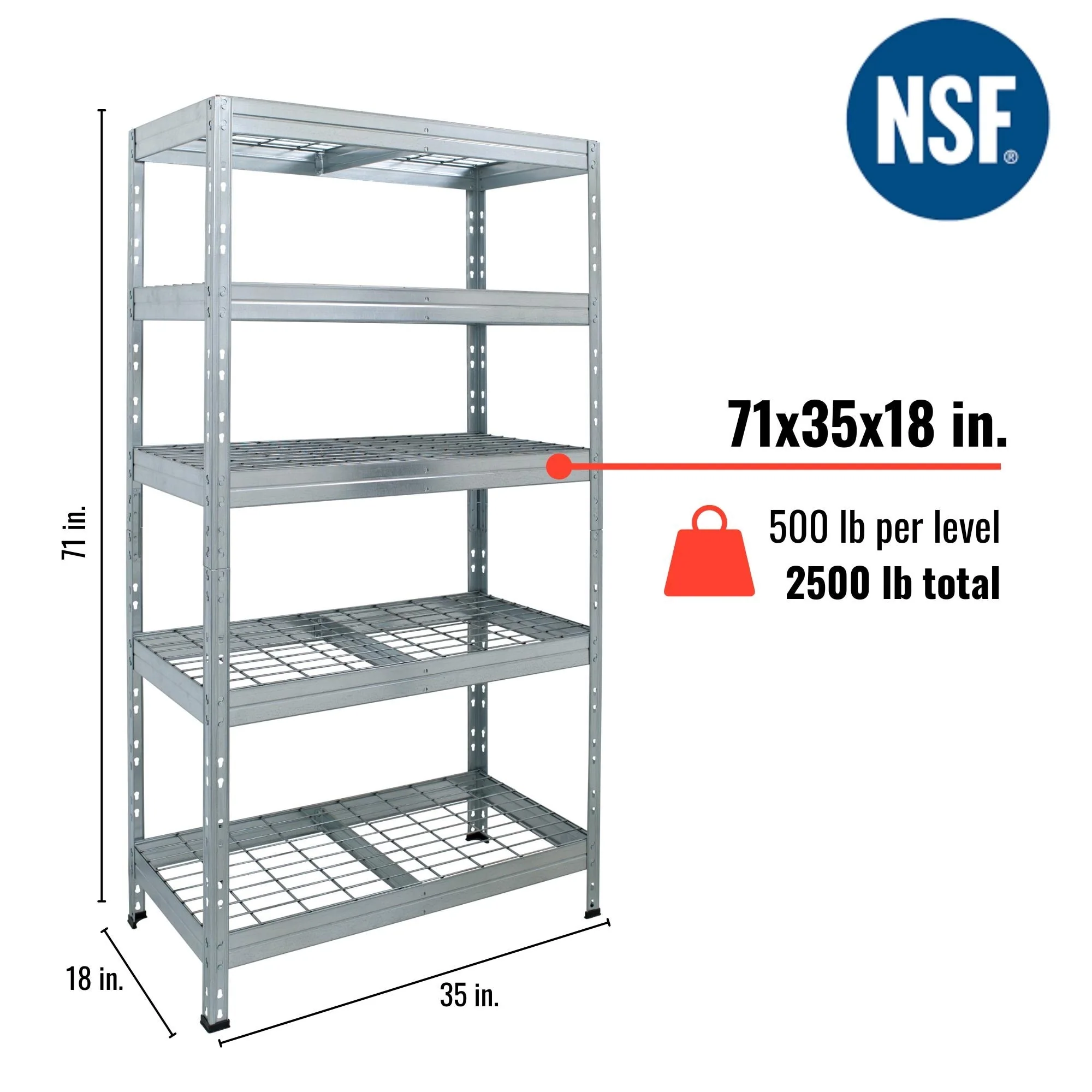 AR Shelving Super DURABLE Wire Mesh shelf unit 35W 18D 2,500 Lb - 35.4in.W x 18in.D x 71 in.H.
