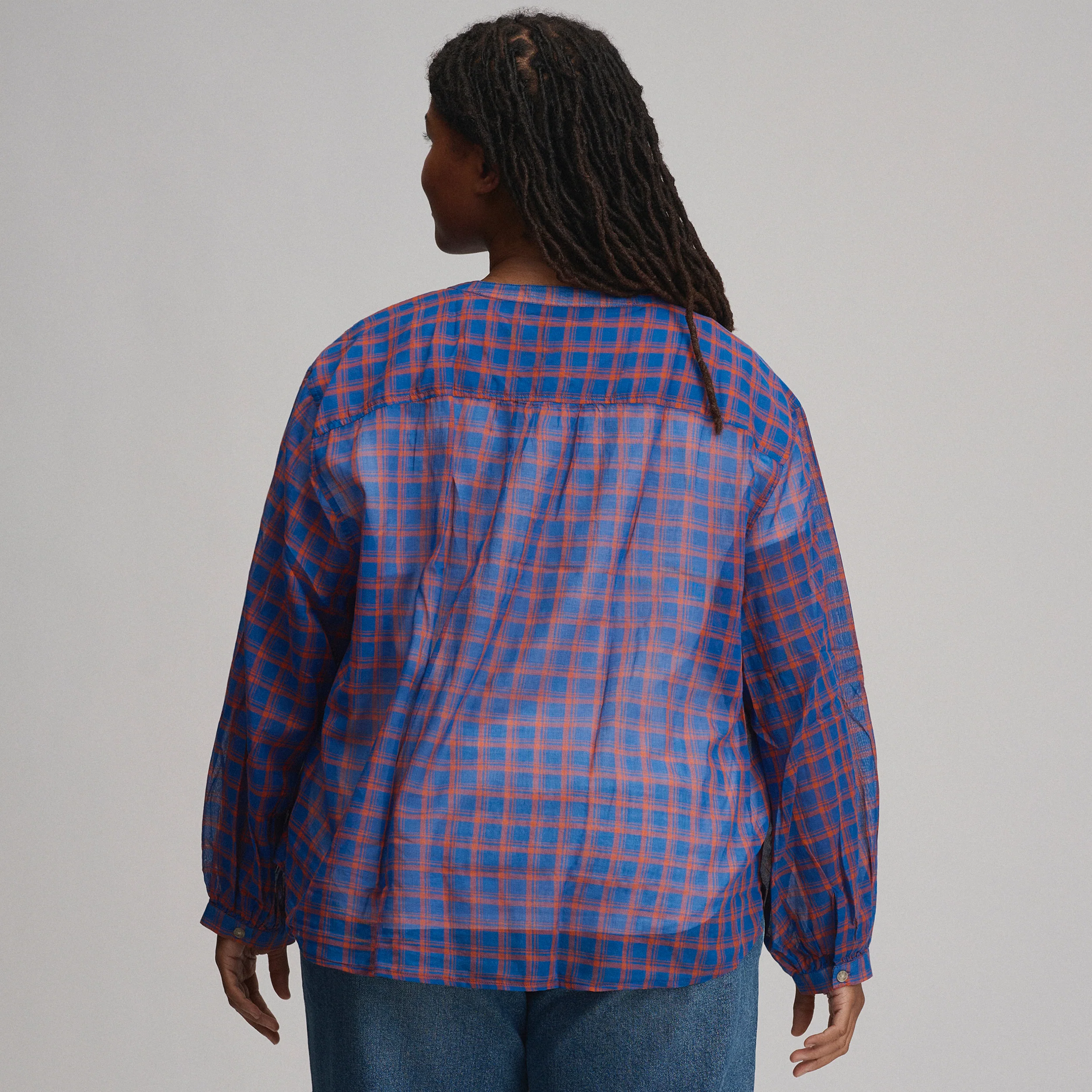 Women's Long-Sleeve Collarless Button-Down Shirt