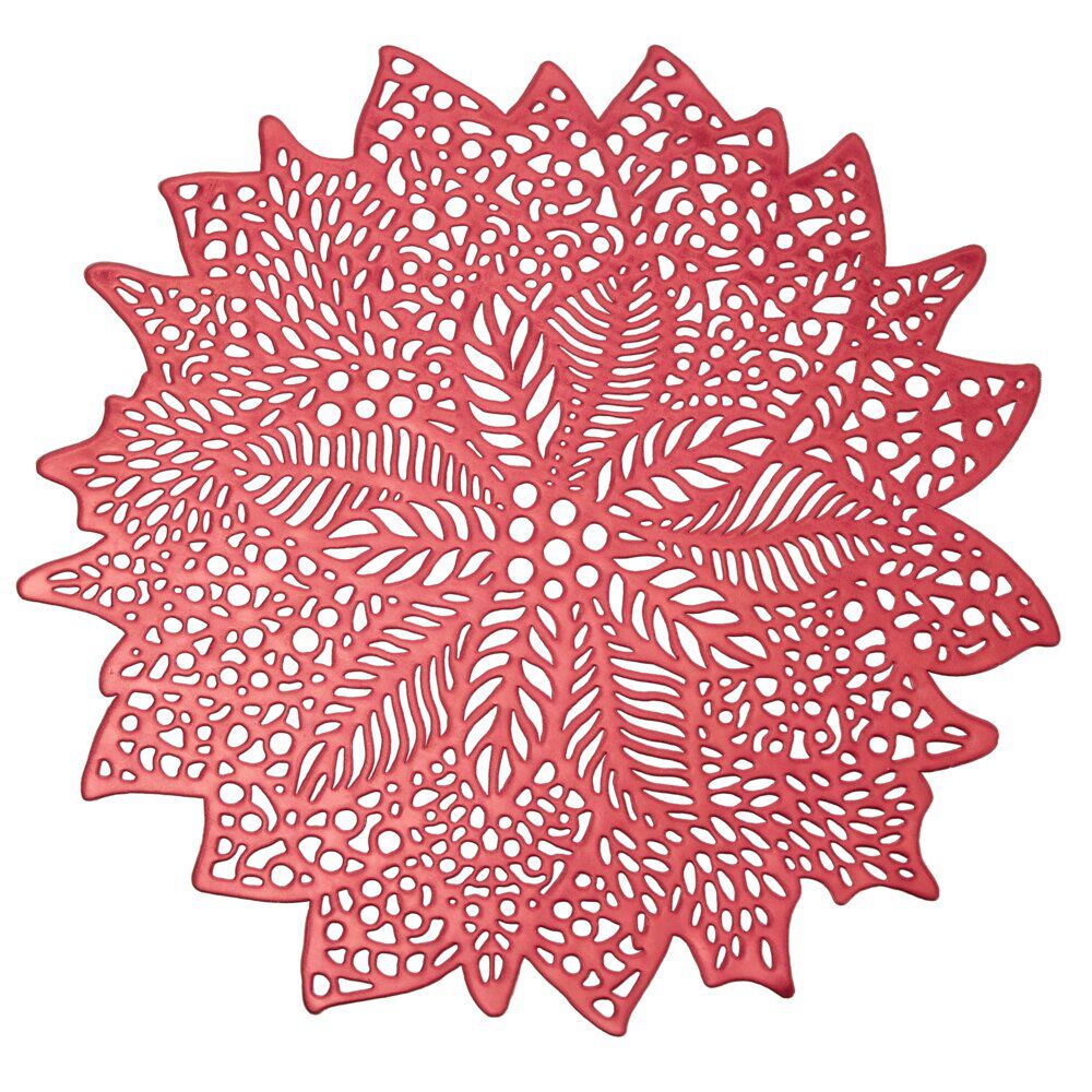 Set de table ajouré motif végétal No&euml;l PVC Ø40 cm rouge