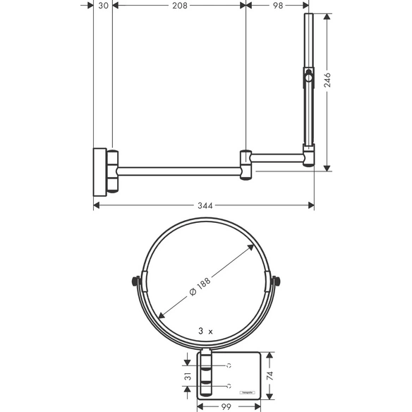 Kosmetikspiegel, »AddStoris«, rund, Ø 18,8 cm, 3-fach Vergrößerung