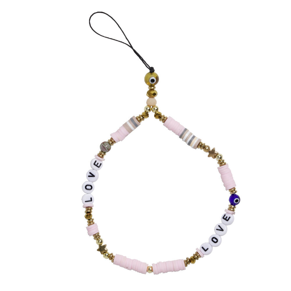 Bijou de téléphone perles doré blanc rose L17cm
