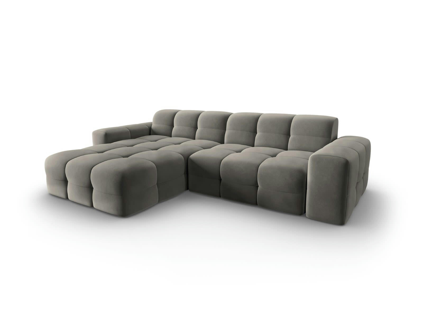 KENDAL - Canapé d'angle gauche 4 places en tissu velours gris foncé