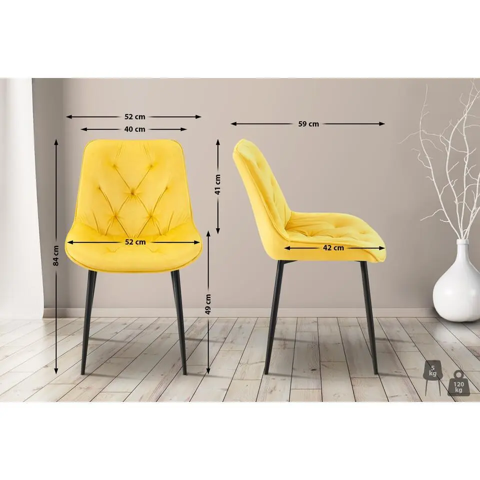 CLP Eetkamerstoel Wallace zwart Frame - Fluweel - geel