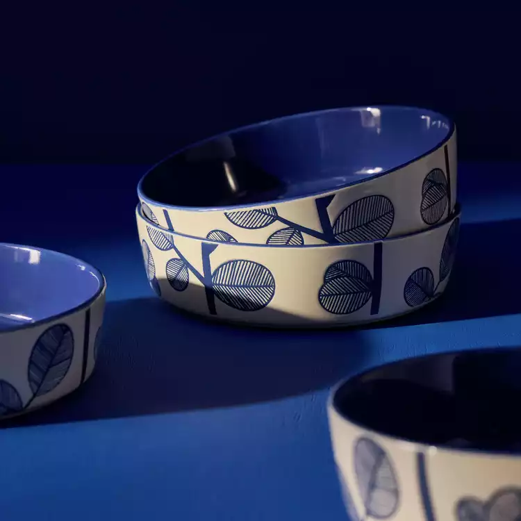 Habitat Blue Leaf 4 Piece Stoneware Pasta Bowls - Blue