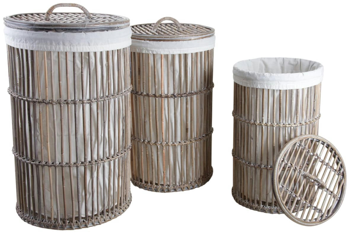 - Paniers à linge en poelet gris (lot de 3)