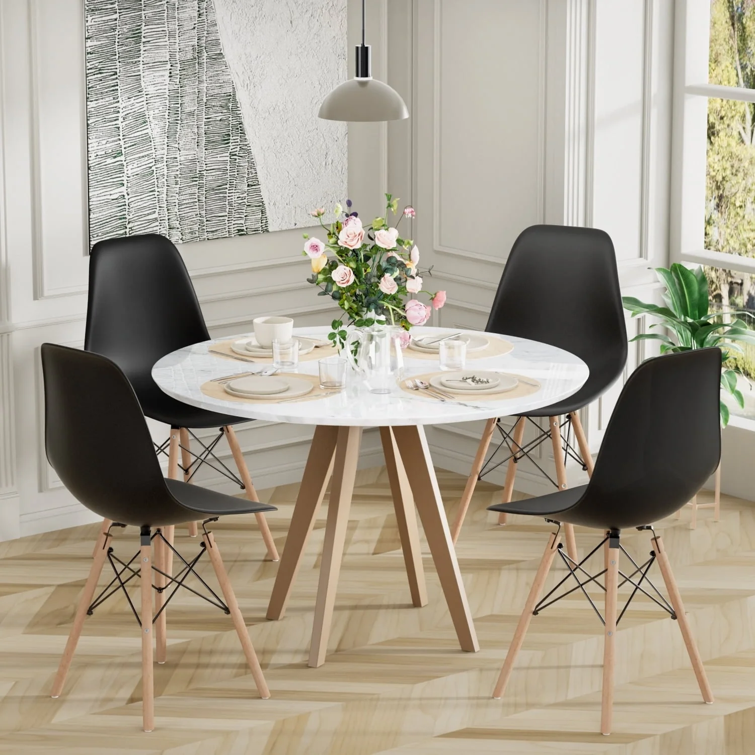 Furniwell Set of 4 Dining Chairs,Plastic Armless Chairs, Mid-century Modern, Kitchen, Dining Room, Bedroom, Living Room