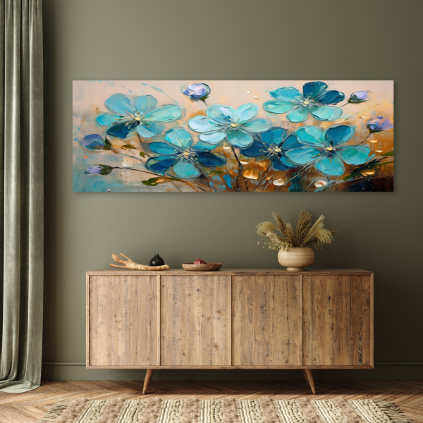 Feeby Obraz na płótnie, Turkusowe Kwiaty Rośliny Natura 90x30