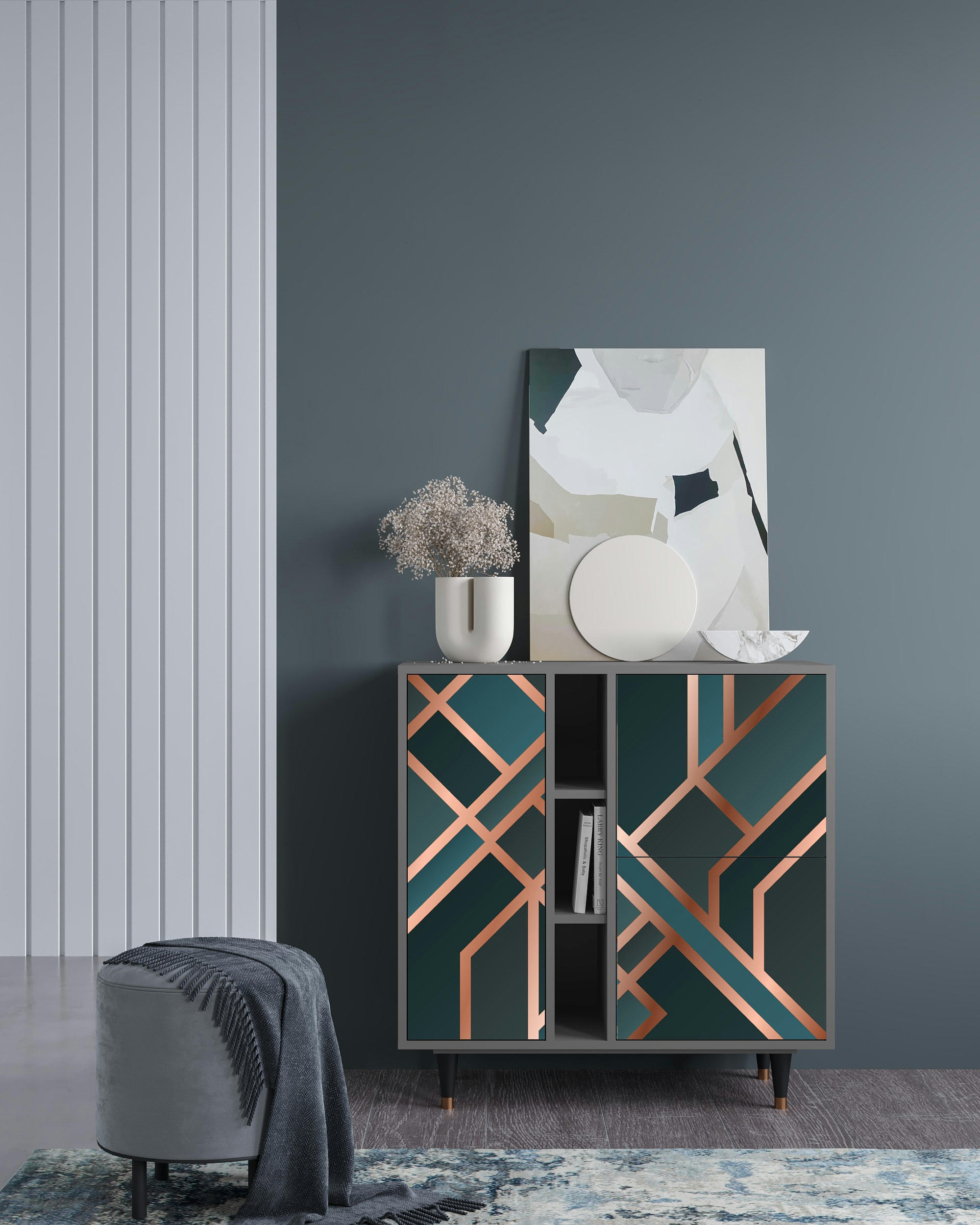 BRONZE CROSSROAD - Buffet  bleu-vert 3 portes L 94 cm