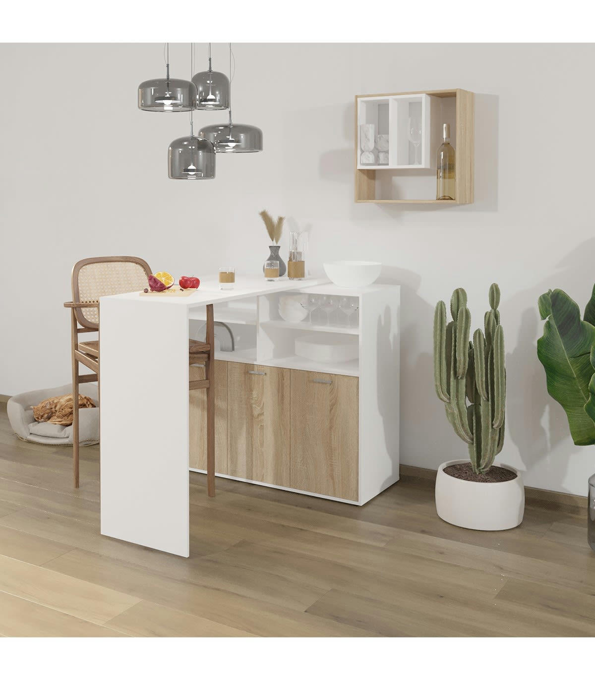 SOEST 2 - Meuble multifonctions buffet et table bar - L124,1 cm