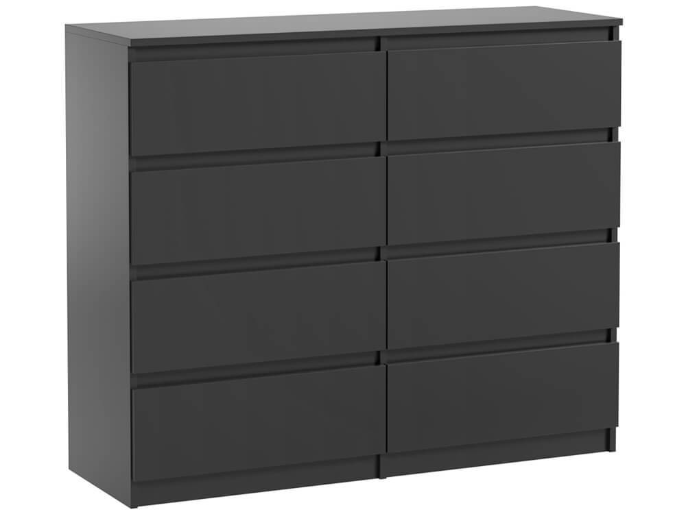 Komoda Pojemna Czarna Pari 8 Szuflad Czarny Mat 120 CM