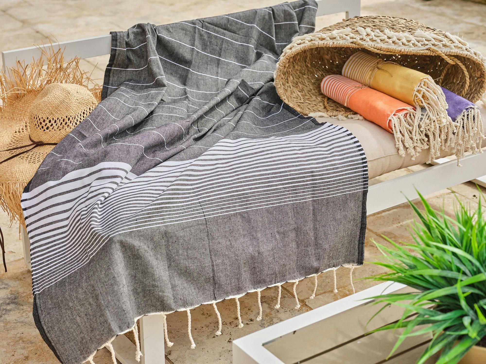 - Fouta en coton 100x200cm bleu ardoise